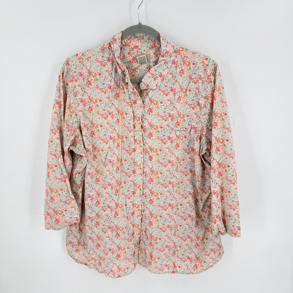 L.L. Bean Button Down Shirt Floral XL-REG Cotton Cottagecore Feminine Granola
